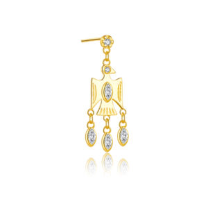 925 Silver Gold Bezel-Set Maltese Cross Chain CZ Charm Single Earring-MME915