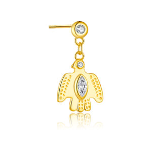 925 Silver Gold Bezel-Set Bird-Style Chain CZ Charm Single Earring-MME914