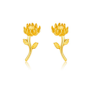 925 Silver Gold Chrysanthemum Huggie Earrings-MME913