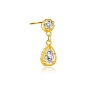 925 Silver Gold Bezel-Set Teardrop Chain CZ Charm Earrings-MME908