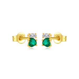 925 Silver Gold Green Heart & White Marquise CZ Earrings-MME894
