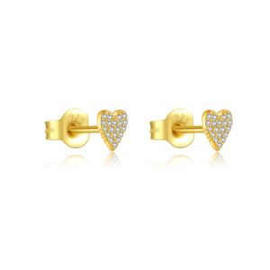 925 Silver Gold Full CZ Heart Earrings-MME893