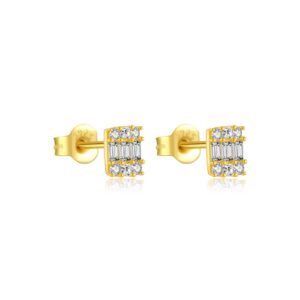 925 Silver Gold Rectangular Full CZ Earrings-MME892