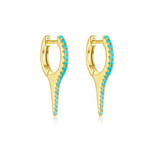 925 Silver Gold-Plated Turquoise CZ Teardrop Huggie Earrings-MME1117