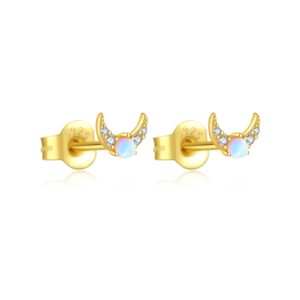 925 Silver Gold Moon Opal Earrings-MME888