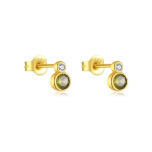 925 Silver Gold Diamond Rim Round Stone Earrings-MME885