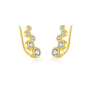 925 Silver Gold Curved Multi-Diamond Gradient Ear Hooks-MME884