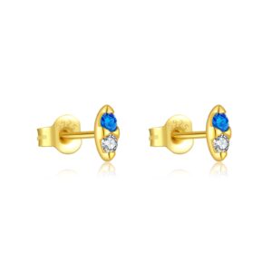 925 Silver Gold Blue Gem CZ Minimalist Earrings-MME883