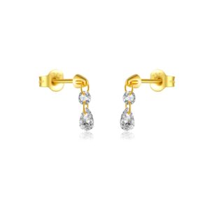 925 Silver Gold Split Conical Through-Hole Chain CZ Charm Earrings-MME879