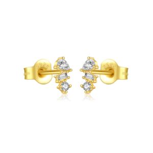925 Silver Gold Split Multi-Diamond Drop Earrings-MME877