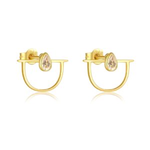 925 Silver Gold Hoop Drop Diamond Earrings-MME871