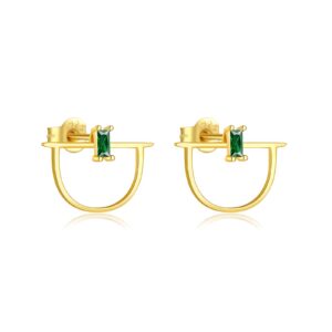 925 Silver Gold Hoop Green Gem Earrings-MME870
