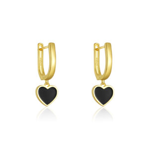 925 Silver Gold Heart Resin Drop Hoop Earrings-MME865