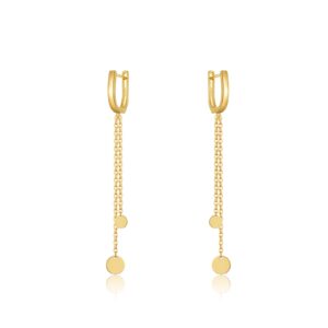 925 Silver Gold Chain Line Drop Charm Chain Disc Hoop Earrings-MME864