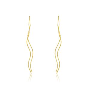 925 Silver Gold Wave Long Ear Threads -MME863