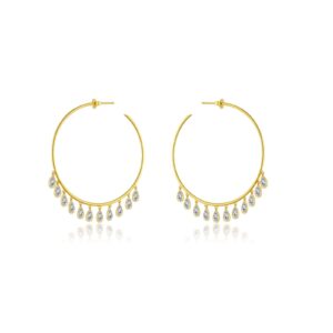 925 Silver Gold Diamond Tassel Hoop Earrings -MME862