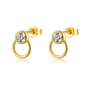 925 Silver Gold Bezel-Set Hoop Diamond Stud Earrings -MME857