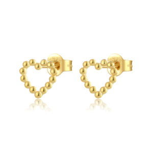925 Silver Gold Beaded Heart Stud Earrings -MME856