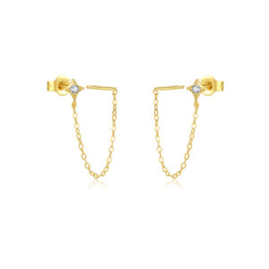 925 Silver Gold Cross Star Chain Line Drop CZ Minimalist Earrings-MME849