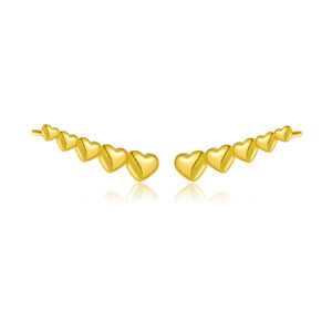 925 Silver Gold Heart Chain Drop Earrings-MME1113