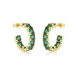 925 Silver (Green/White)Gold Hoop Line-Set Stone Minimalist EarringsMME845