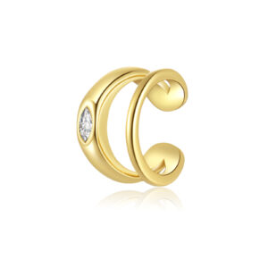 925 Silver Gold Double-Layer C-Shaped Single-Stone Minimalist Ear Cuff-MME844