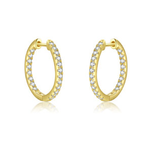 925 Silver Plated White Gold Round Double-Row Micro-Set CZ Minimalist Hoop Earrings-MME838