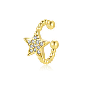 925 Silver Gold Star & Beaded Huggie Ear Cuff (Line-Set Stone, Minimalist)-MME832