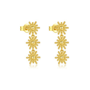 925 Silver Gold-Plated Three-Layer Sun Tiny Bead Drop Earrings-MME1111