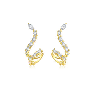 925 Silver Gold Curved Line-Set Diamond Minimalist Ear Cuff-MME824