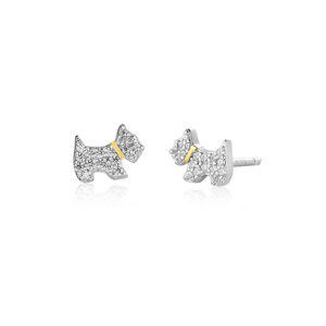 925 Silver Gold Pave-Set Scottish Terrier Stud Earrings-MME814