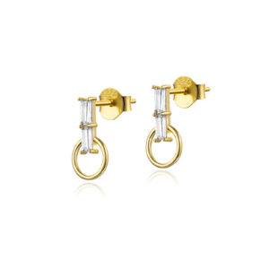 925 Silver Gold Multi-Color Baguette CZ Circle Drop Earrings-MME302