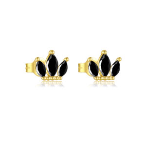 925 Silver Gold Petal-Shaped Multi-Color CZ Stud Earrings-MME282