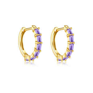 925 Silver Gold Paved Baguette CZ Hoop Earrings-MME277