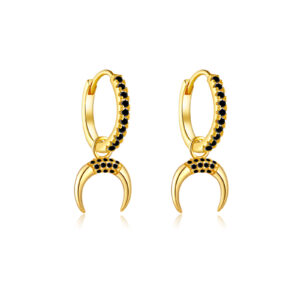 925 Silver Gold Multi-Color CZ Crescent Dangle Huggie Earrings-MME267