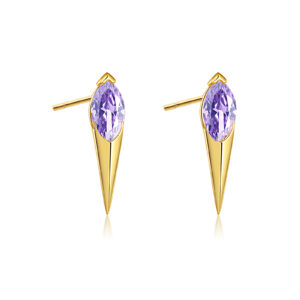 925 Silver Gold Cone-Shaped Multi-Color CZ Stud Earrings-MME265