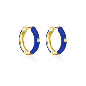 925 Silver Gold Enamel Bezel-Set Single CZ Huggie Earrings-MME255