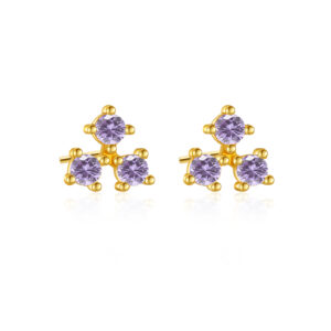925 Silver Gold 3-CZ Prong-Set Drop Stud Earrings-MME237