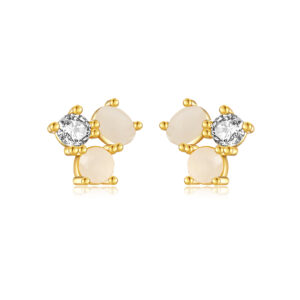925 Silver Gold Opal & CZ Cluster-Set Geometric Stud Earrings-MME234