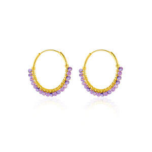 925 Silver Gold Colorful Bead Cluster-Set Large Hoop Earrings-MME216