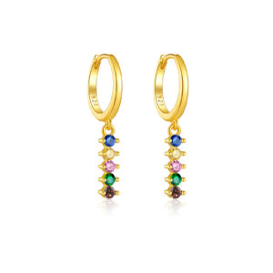 925 Silver Gold Spiral Drop Mini Huggie Earrings (Color/White CZ)-MME173