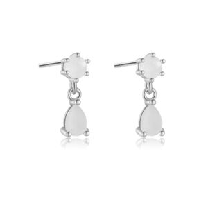 925 Silver Gold-Plated Round & Teardrop CZ Drop Stud Earrings (Multi-Color) -MME139