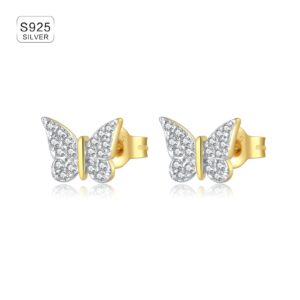 925 Silver Gold Butterfly Full-CZ Studs-MME693