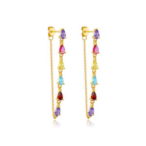 925 Silver Gold-Plated Multi-Color Pear CZ Drop Earrings -MME087