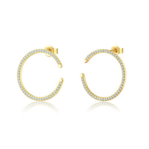 925 Silver Gold Plated Gold/Silver-Base Front-Semi-Circle Turquoise-CZ Huggie Earrings-MME685