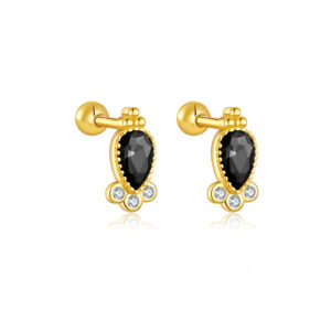 925 Silver Gold Pear-Cut Bezel-Set Triple-CZ Studs -MME420