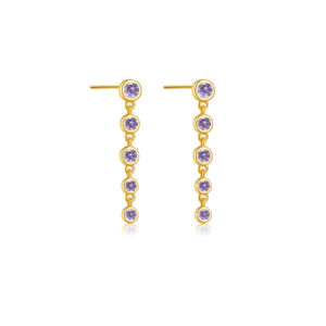 925 Silver Gold Gradient Bezel-Set Chain CZ Charm Studs-MME408