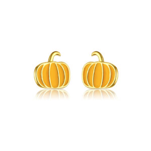 925 Silver Gold Yellow Resin Pumpkin Stud Earrings-MME367