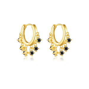 925 Silver Gold Plain Huggie Earrings with Cluster CZ Charms-MME335