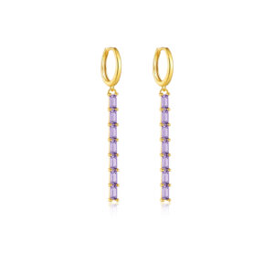 925 Silver Gold Plain Huggie Earrings with Linear CZ Chain Charms-MME333